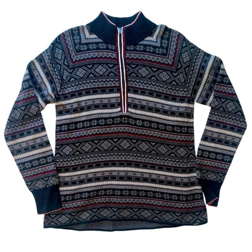 Eddie Bauer Snowflake Holiday Winter Sweater Mock Neck Quarter Zip Size Large